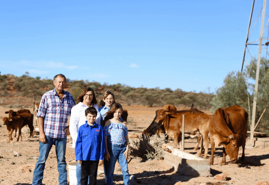 Harry and Alys McKeough with their three children on Carey Downs. Source: Harry McKeough.